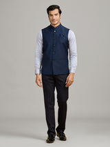 Navy premium terry rayon waistcoat for wedding wear