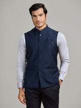 Navy premium terry rayon waistcoat for wedding wear