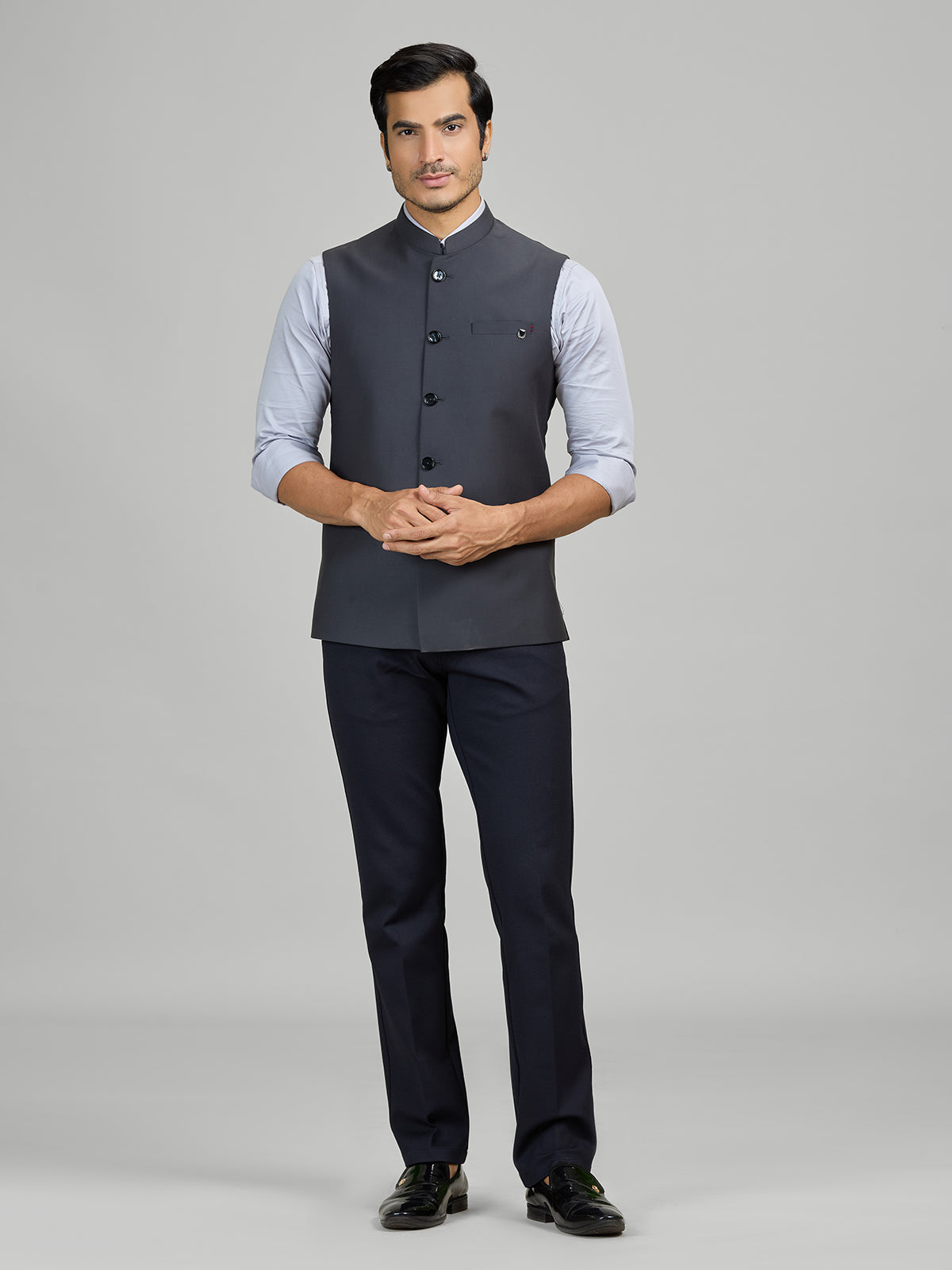 Dark grey terry rayon waistcoat for formal occasions