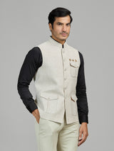 Light beige terry rayon waistcoat for reception wear