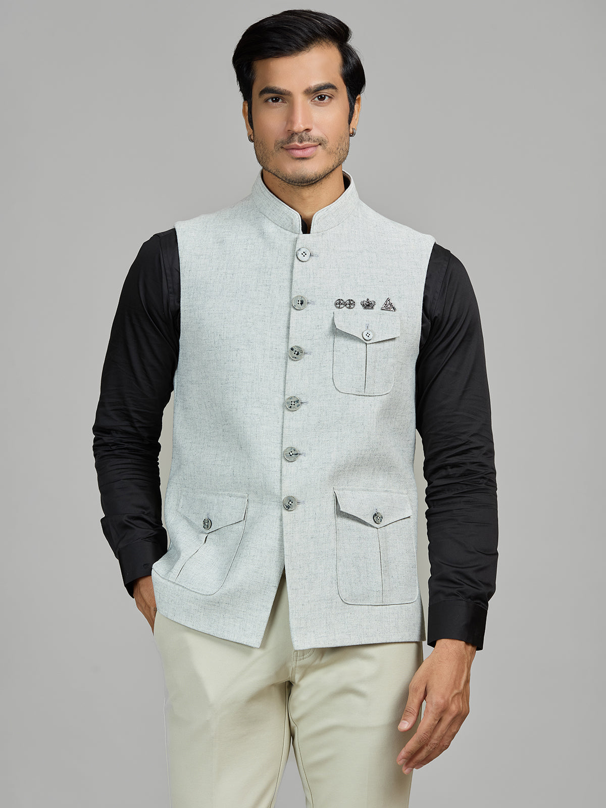 Mint blue wedding wear terry rayon waistcoat