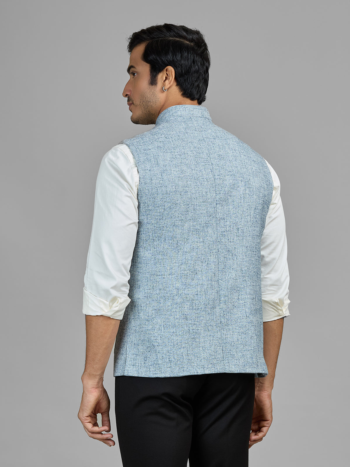 Sky blue terry rayon waistcoat with pocket detail