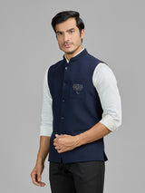 Navy terry rayon waistcoat with embellished pocket