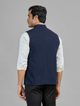 Navy terry rayon waistcoat with embellished pocket