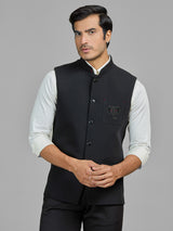 Black terry rayon waistcoat with embellished pocket