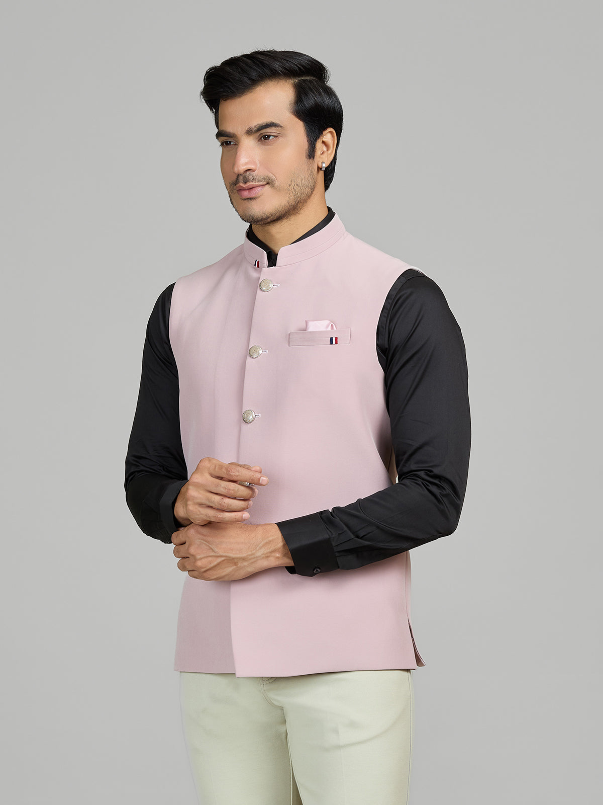 Pastel pink terry rayon waistcoat set