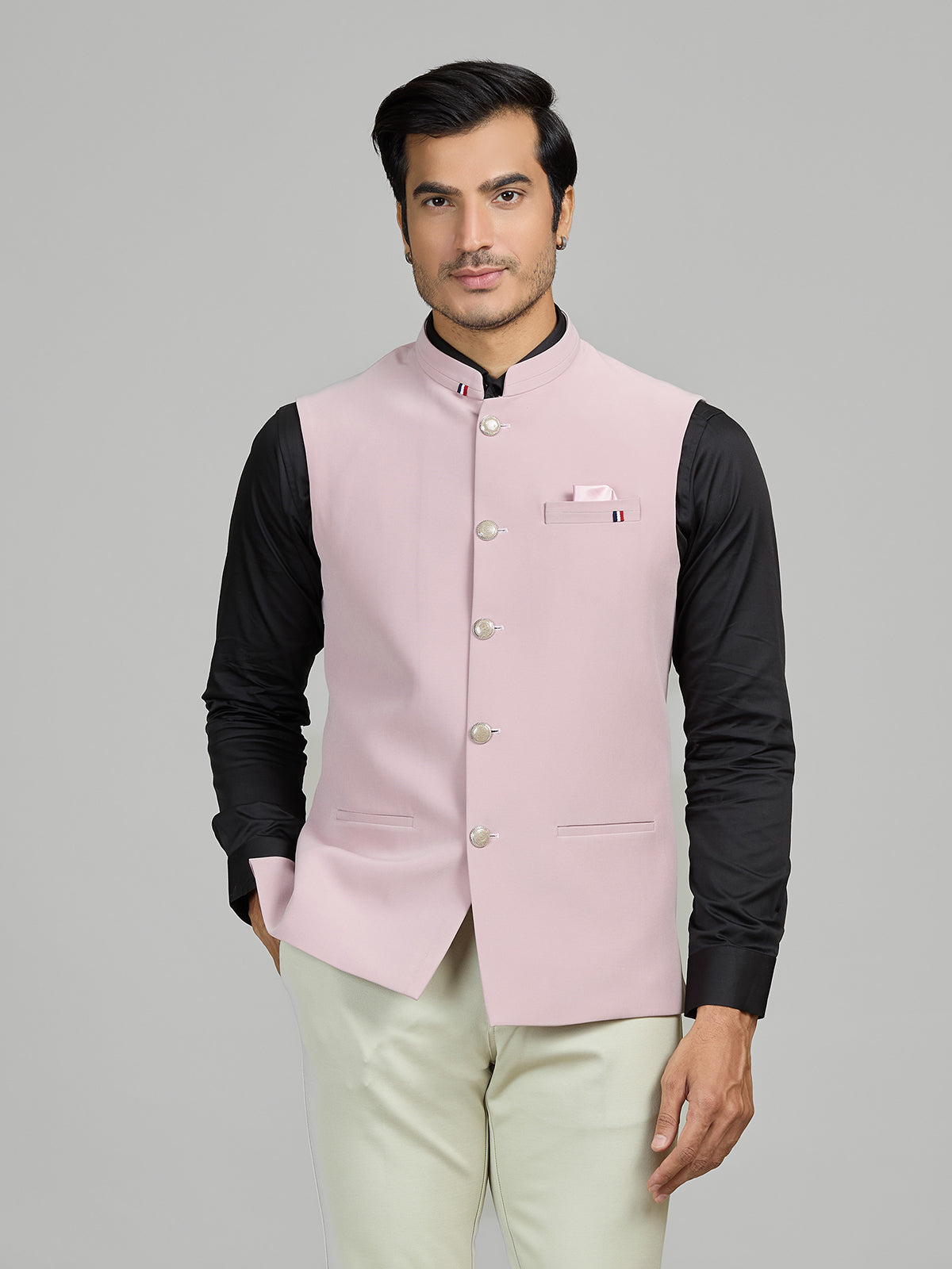 Pastel pink terry rayon waistcoat set