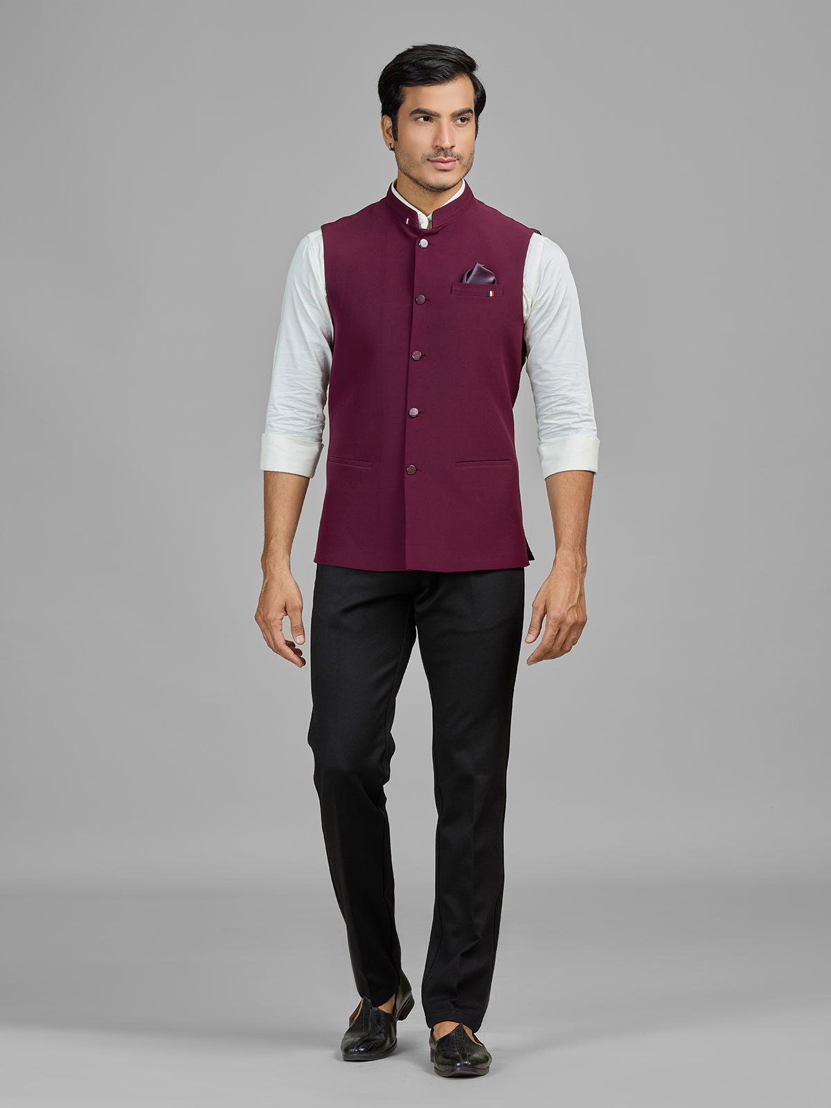 Wine terry rayon waistcoat for wedding wear
