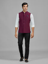 Wine terry rayon waistcoat for wedding wear