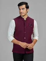 Wine terry rayon waistcoat for wedding wear