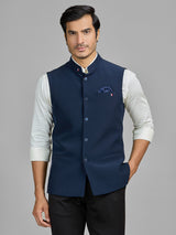 Navy terry rayon waistcoat for party wear