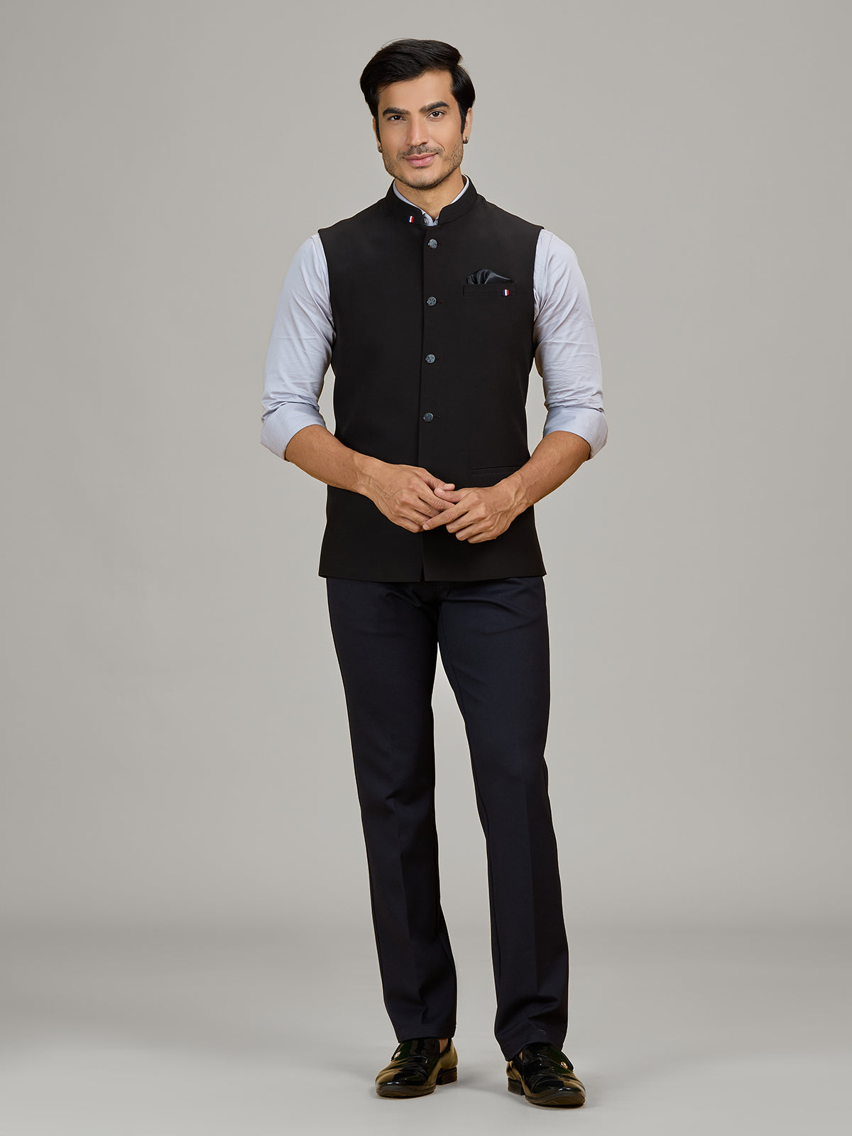 Black terry rayon waistcoat for formal occasions