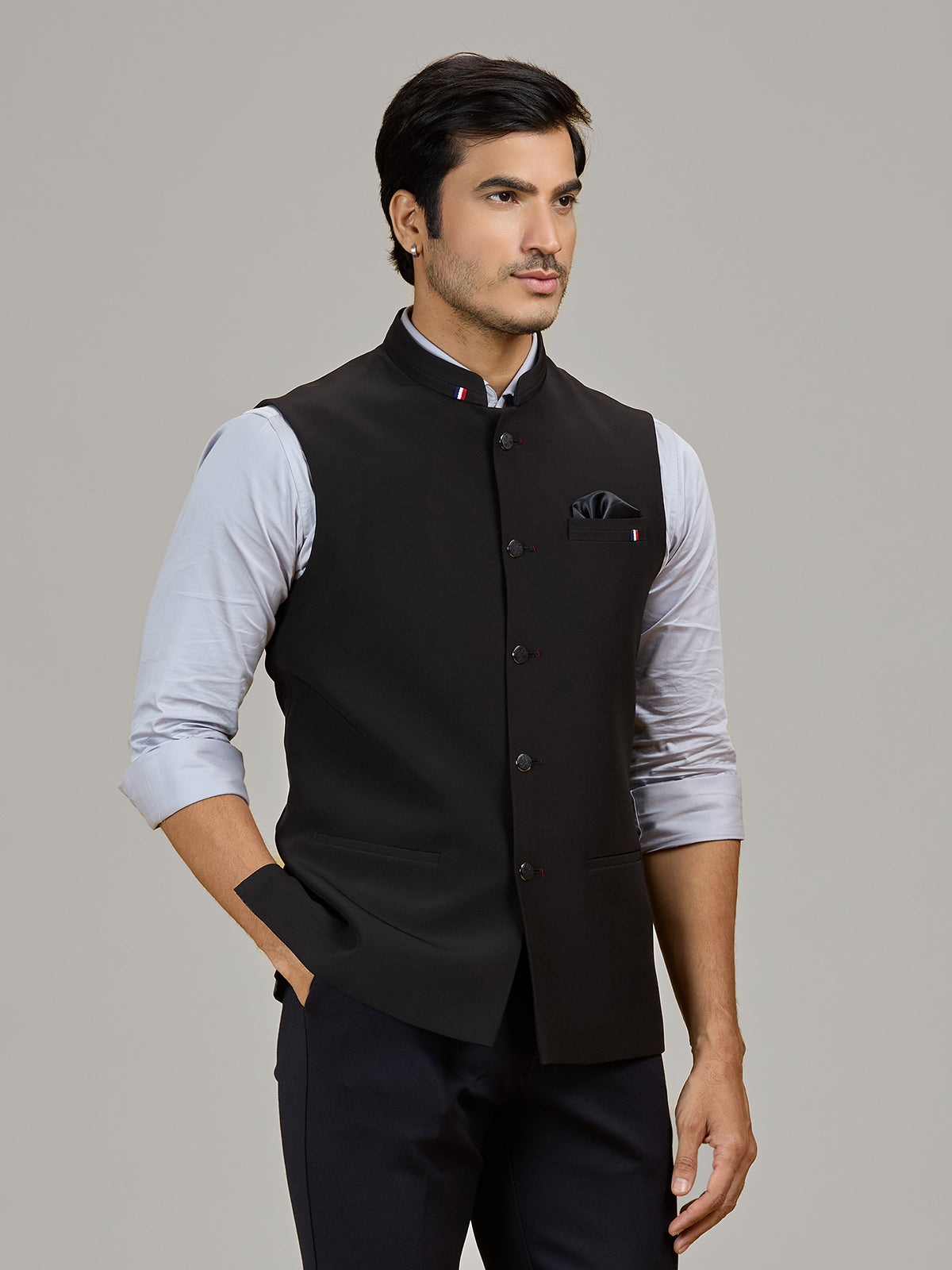 Black terry rayon waistcoat for formal occasions