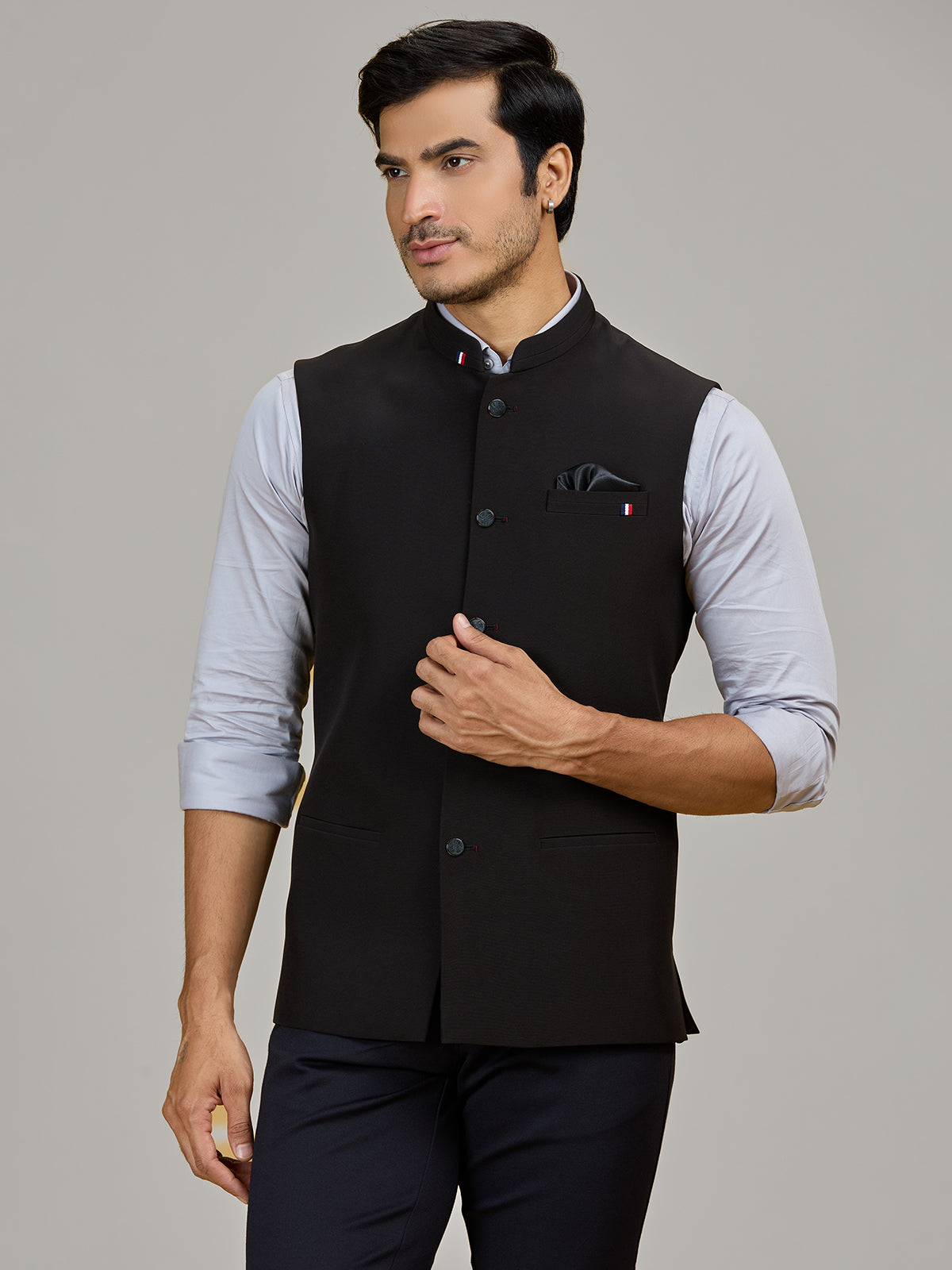 Black terry rayon waistcoat for formal occasions