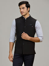 Black terry rayon waistcoat for formal occasions