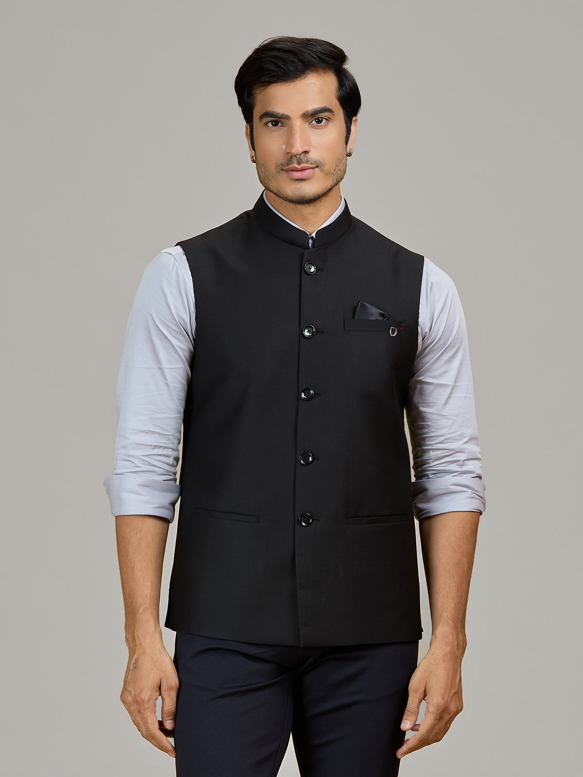 Black party wear waistcoat in terry rayon