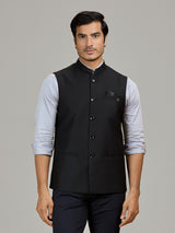 Black party wear waistcoat in terry rayon