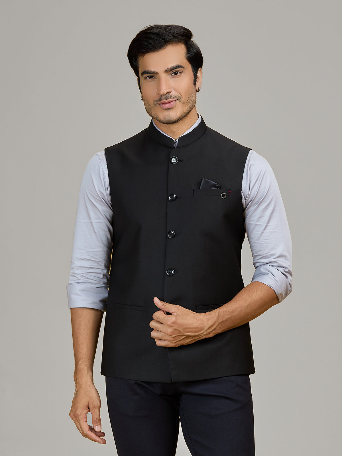 Black party wear waistcoat in terry rayon