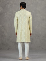 Ivory jacquard wedding indowestern set with zari work