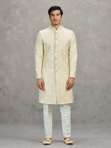 Cream jacquard zari worked indowestern set for weddings