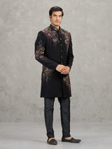 Black terry rayon indowestern set with rich embellishments