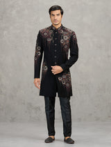Black terry rayon indowestern set with rich embellishments