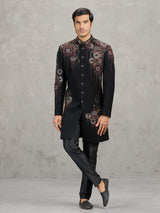Black terry rayon indowestern set with rich embellishments