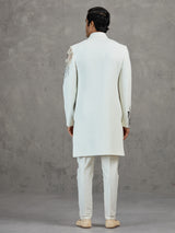 Off-white terry rayon wedding indowestern set with intricate detailing