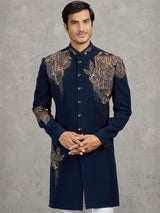 Navy terry rayon indowestern set with heavy embellishment