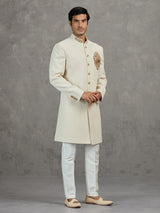 Cream linen viscose indowestern set for wedding celebrations