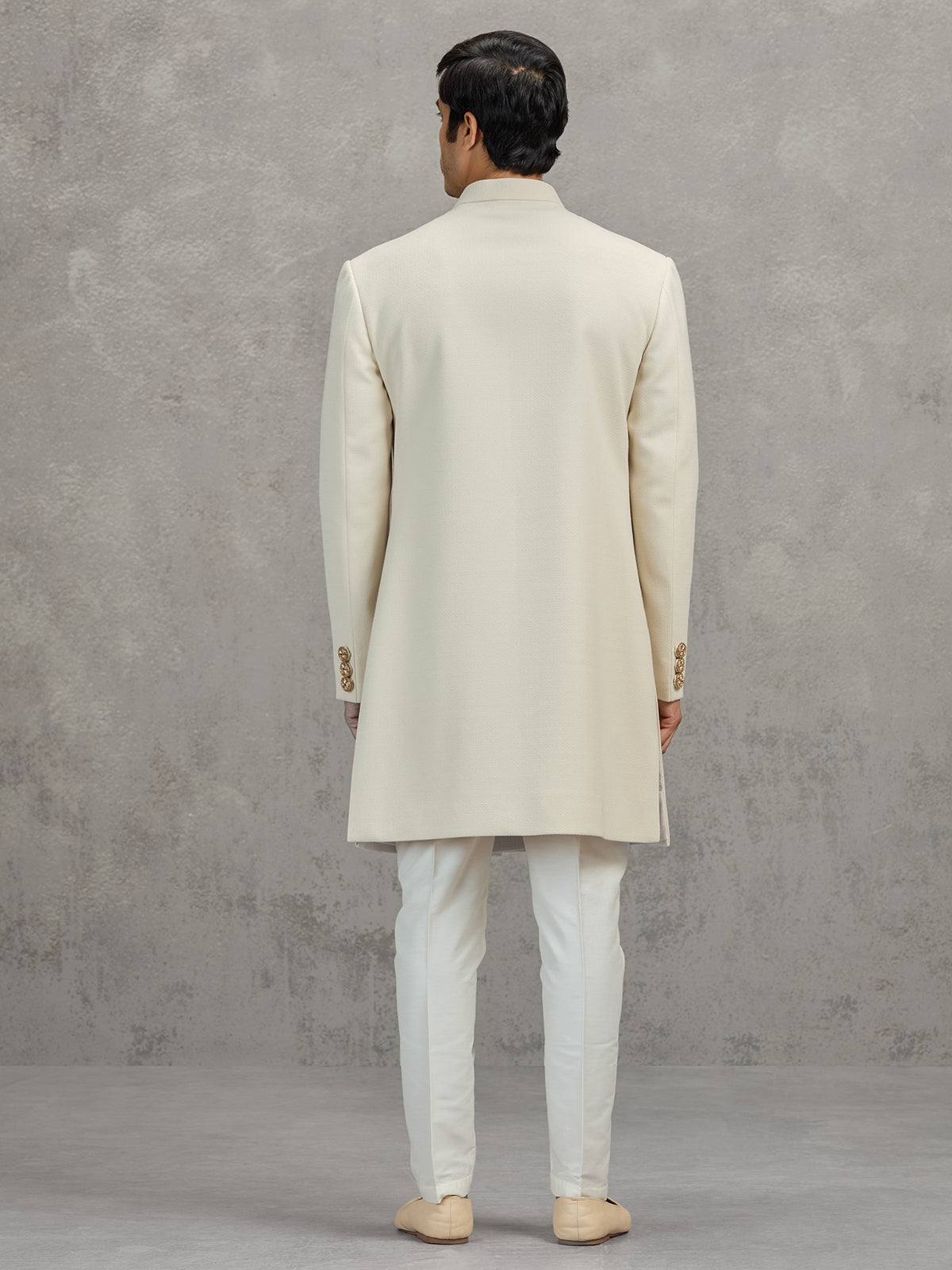 Cream linen viscose indowestern set for wedding celebrations