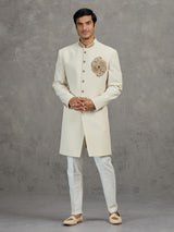 Cream linen viscose indowestern set for wedding celebrations
