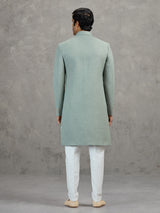 Sage green jute wedding indowestern set