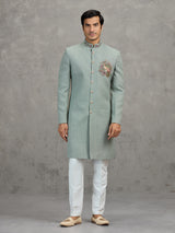 Sage green jute wedding indowestern set