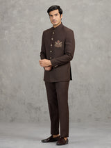 Brown terry rayon jodhpuri suit for wedding wear