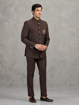 Brown terry rayon jodhpuri suit for wedding wear