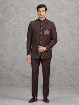 Brown terry rayon jodhpuri suit for wedding wear