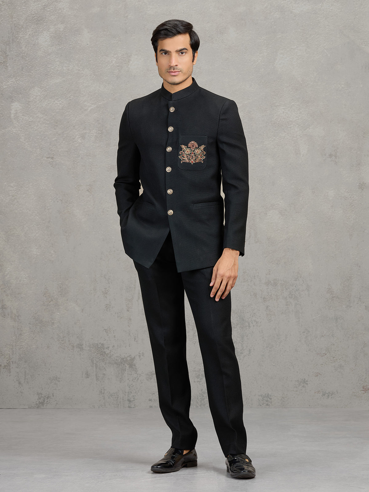 Black terry rayon jodhpuri suit for party wear