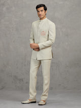 Cream terry rayon jodhpuri suit for wedding wear