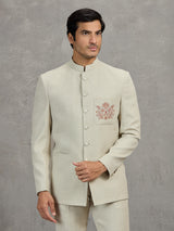 Cream terry rayon jodhpuri suit for wedding wear