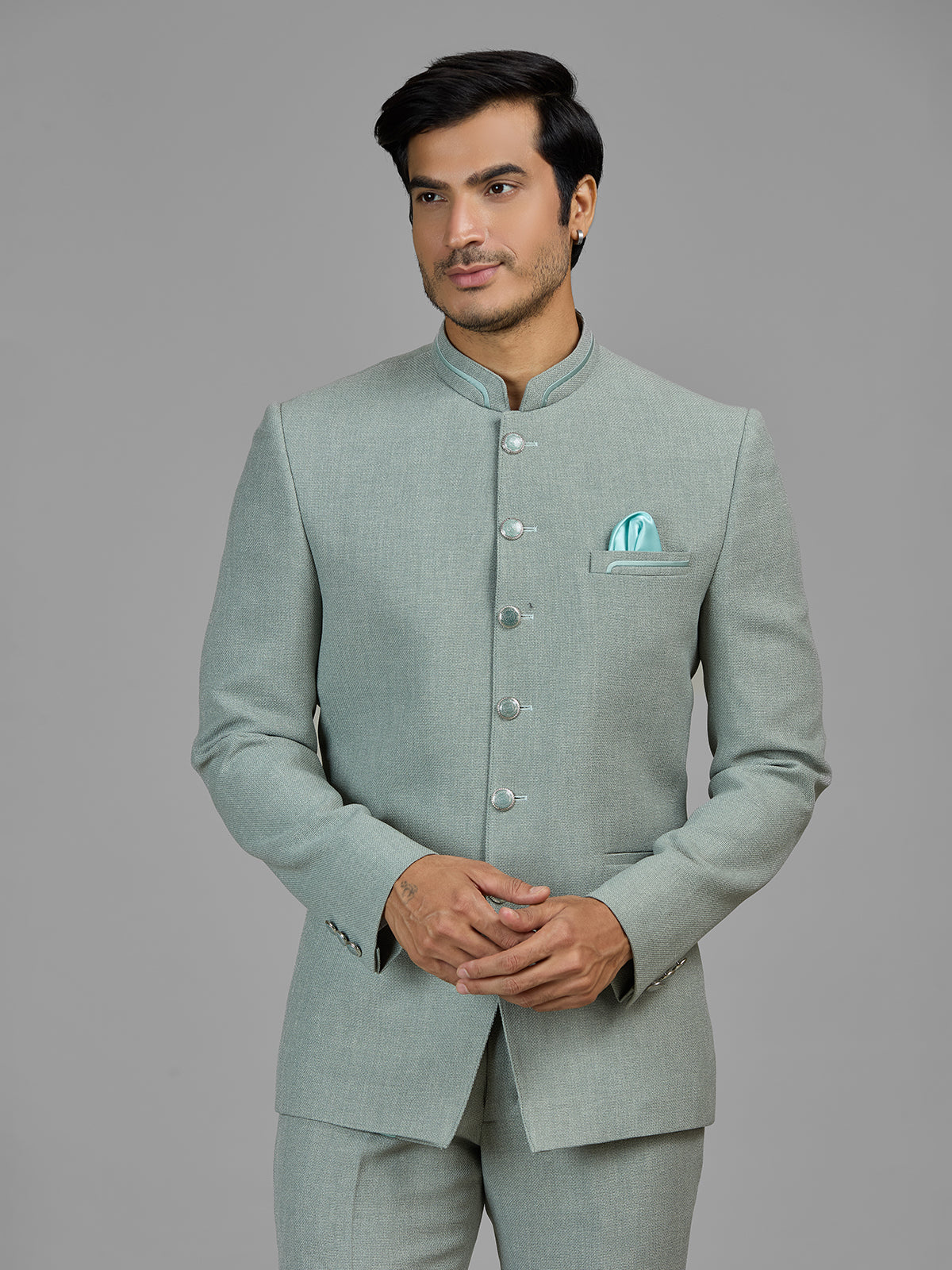 Pista green jute jodhpuri suit for men