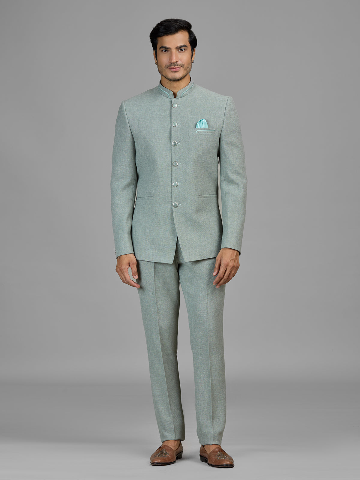 Pista green jute jodhpuri suit for men