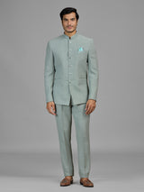 Pista green jute jodhpuri suit for men