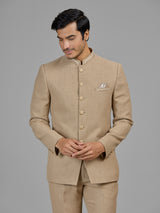 Dark beige jute jodhpuri suit for formal occasions