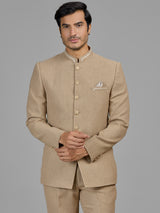 Dark beige jute jodhpuri suit for formal occasions