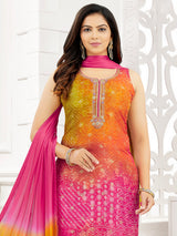 Multicolor bandhej silk designer festive salwar suit