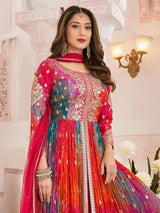 Multicolor silk anarkali printed festive wear suit