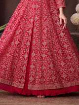 Rani pink georgette embroidered work anarkali lehenga suit