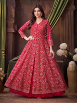 Rani pink georgette embroidered work anarkali lehenga suit