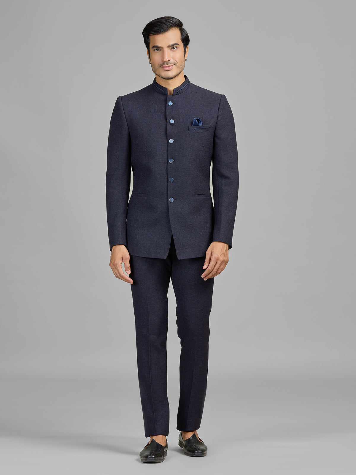 Navy party wear jute jodhpuri suit